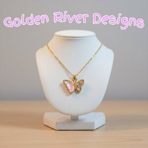 18K Gold Plated Zircon Rose Butterfly Necklace